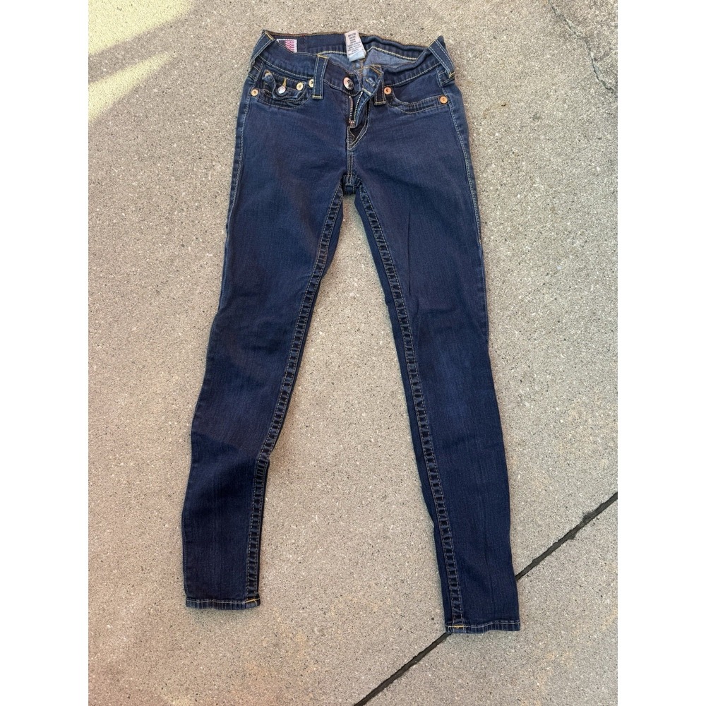 True Religion Skinny Jeans Women Size 27 Dark Wash Flap Pocket Made USA